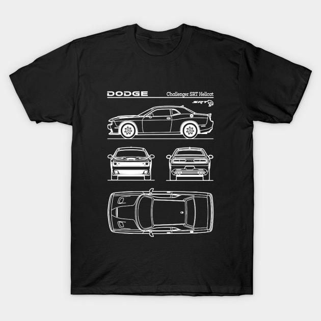 Dodge Challenger SRT Hellcat Patent White T-Shirt by Luve